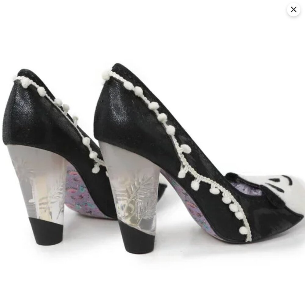Irregular Choice Cougar Cubs Metallic Leather Pumps Lucite Heel Black White Shoe - Picture 9 of 16